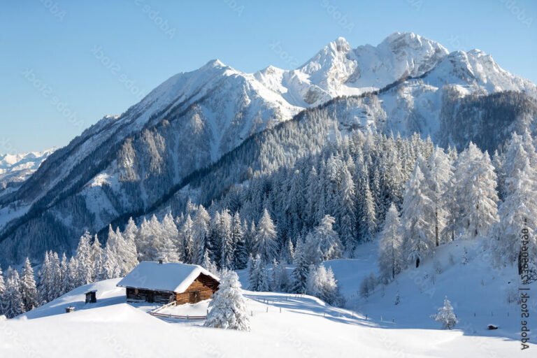 paysage alpin avec chalets enneiges
