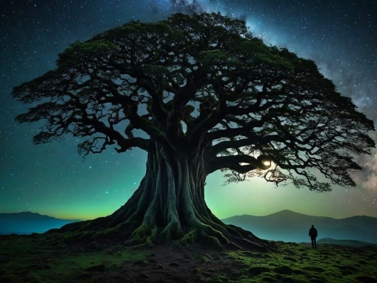 Que signifie l'expression "Au pied de mon arbre" dans la poésie 33 un arbre majestueux sous un ciel etoile