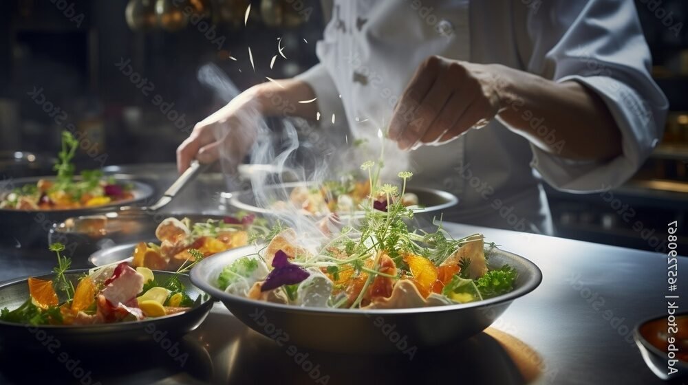 un chef cuisinier preparant un plat gourmet