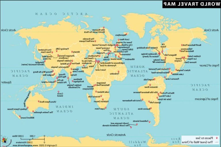 une carte du monde avec destinations de voyage