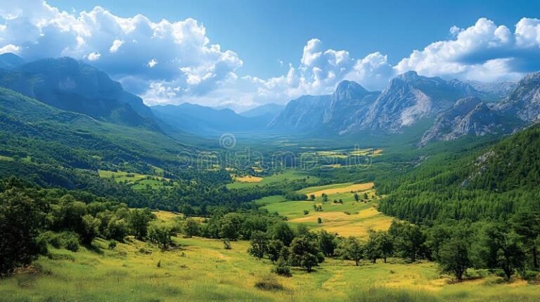 une vue panoramique du domaine verdoyant